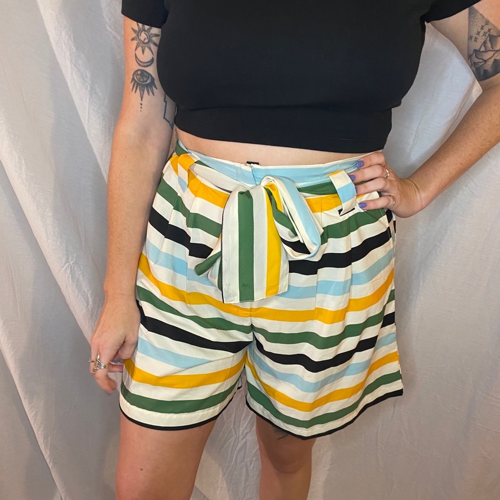 Striped paper bag shorts
